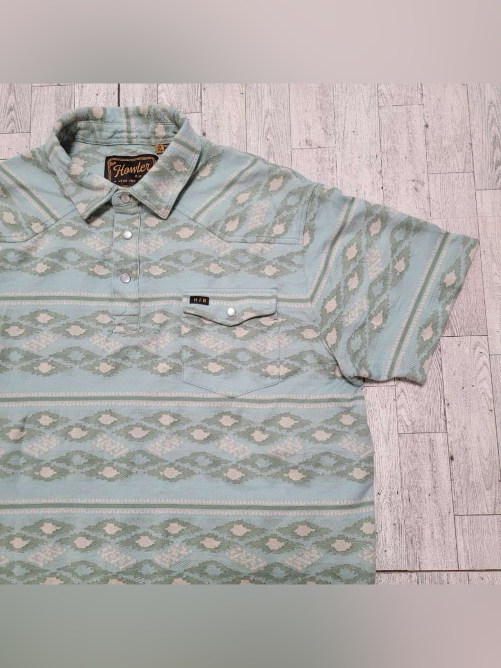 Howler Bros Original Ranchero Seafoam Green Tribal Western Polo Shirt Men's XL